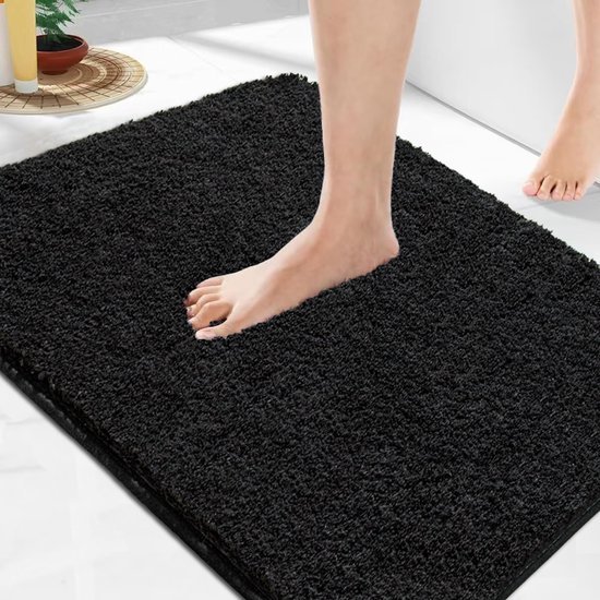 Unyqoos® Verwen Je Voeten Met Luxe Zachte Microvezel Badmatten Set, Antislip En Absorberend, Zwart, 2-Delig