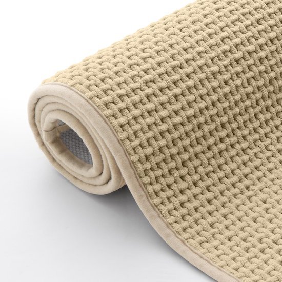 550x550-19581.jpg Unyqoos® Beige chenille badmat met antislip en absorberend vermogen voor badkamercomfort