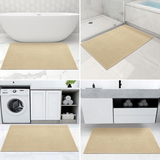 550x550-19583.jpg Unyqoos® Beige chenille badmat met antislip en absorberend vermogen voor badkamercomfort