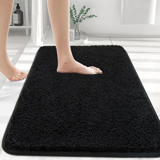 Unyqoos® Zwarte Luxe Badmat van Superzachte Microvezel, 80 x 120 cm, Antislip en Wasbaar Ontwerp voor Badkamercomfort