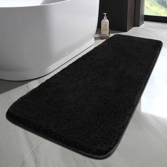 Unyqoos® Zwarte Luxe Badmat van Superzachte Microvezel, 80 x 120 cm, Antislip en Wasbaar Ontwerp voor Badkamercomfort