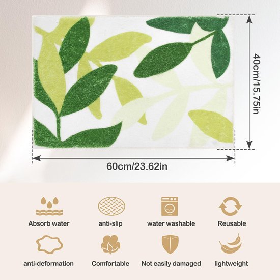 Unyqoos® Absorberende en Antislip Badmat van Microvezel met Bladmotief 40x60 cm