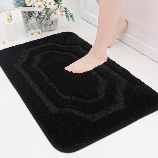 Unyqoos® Zachte, Antislip Badmat voor Optimale Comfort en Veiligheid in de Badkamer, 50 x 80 cm, Zwart