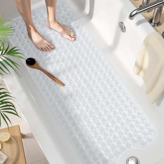 Unyqoos® Transparante antislip badmat met afvoergaten en masserende kiezelsteenstructuur