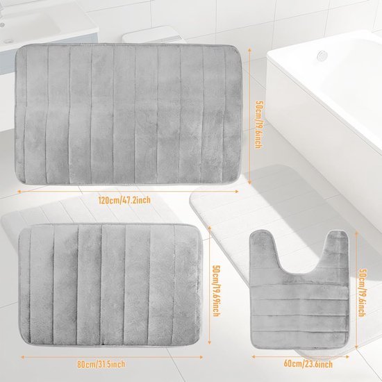 Unyqoos® Luxe 3-delige badmatset van zachte microvezel met antislip en wasbare eigenschappen 80x50