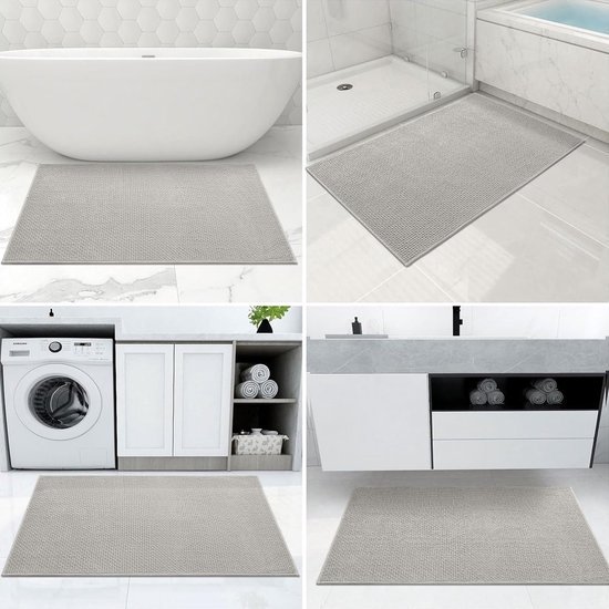 Unyqoos® Lichtgrijze Chenille Badmat 50x80 cm met Antislip en Wasbare Eigenschappen