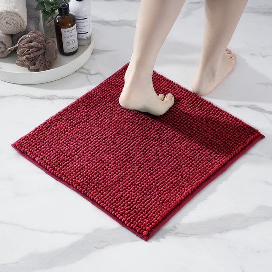 Unyqoos® Zachte Antislip Badmat, Waterabsorberende Chenille Douchemat voor Badkamer en Toilet, Rood, 45 x 45 cm