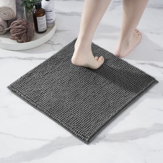 Unyqoos® Zachte Antislip Badmat van Chenille voor Badkamer en Douche, Donkergrijs, 45 x 45 cm