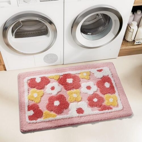 550x550-19878.jpg Unyqoos® Zachte en stijlvolle roze badmat met bloemenpatroon en antislip voor badkamer