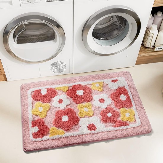 550x550-19878.jpg Unyqoos® Zachte en stijlvolle roze badmat met bloemenpatroon en antislip voor badkamer