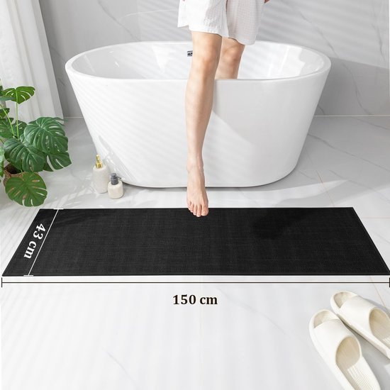Unyqoos® Zwarte antislip badmat met rubberen achterkant voor veilige badkamers