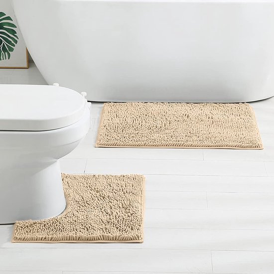 Unyqoos® Luxueuze Antislip Badmatset met Hoge Waterabsorptie en Zachte Microvezel, 3-Delige Set in Camelkleur