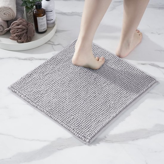 Unyqoos® Zachte Antislip Badkamermatset in Chenille voor Douche en Badkuip, Grijs, 45 x 45 cm