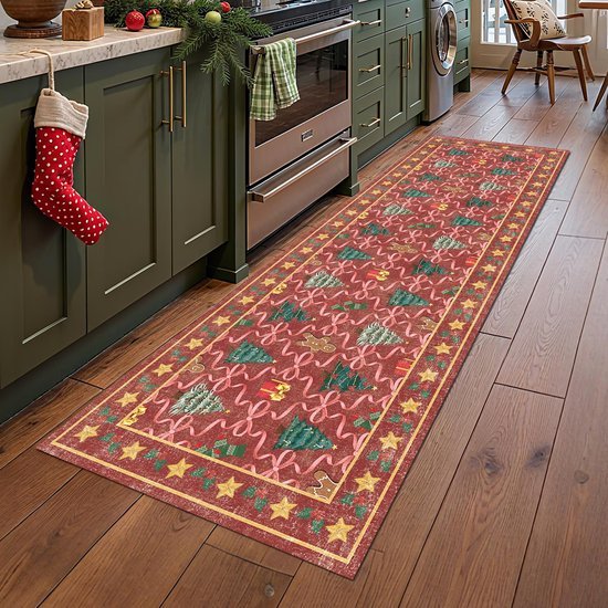 Unyqoos® 3D Antislip Kersttapijt voor Keuken en Hal met Machinewasbare Functie