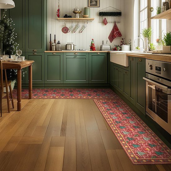 Unyqoos® 3D Antislip Kersttapijt voor Keuken en Hal met Machinewasbare Functie
