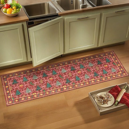 Unyqoos® 3D Antislip Kersttapijt voor Keuken en Hal met Machinewasbare Functie