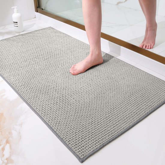 Unyqoos® Chenille Zachte Badmat met Antislip en Hoge Absorptie voor Badkamer en Douche, 40 x 60 cm, Lichtgrijs