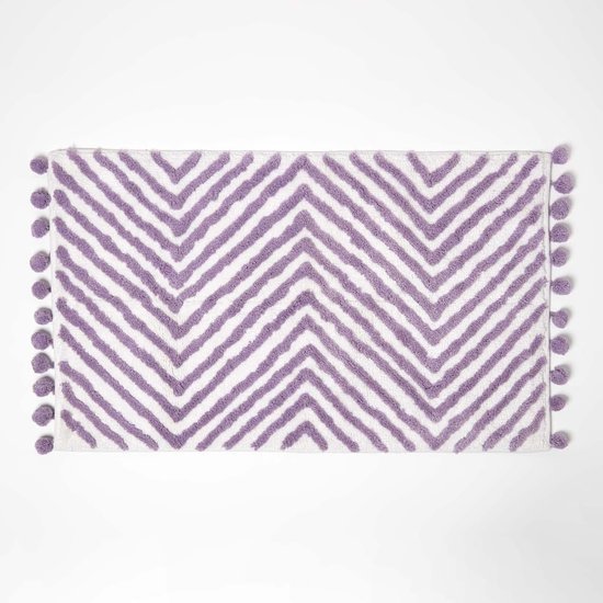 550x550-20108.jpg Unyqoos® Stijlvolle lila badmat met zigzagpatroon en speelse pompons