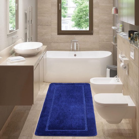 Unyqoos® Grote blauwe badkamermat 60x150 cm met antislip en wasbare microvezel