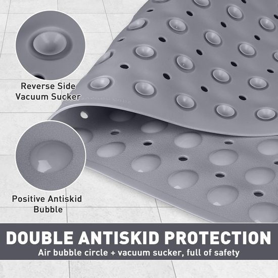 Unyqoos® Grijze antislip douchemat met zuignappen en schimmelbestendige eigenschappen