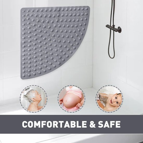 Unyqoos® Grijze antislip douchemat met zuignappen en schimmelbestendige eigenschappen