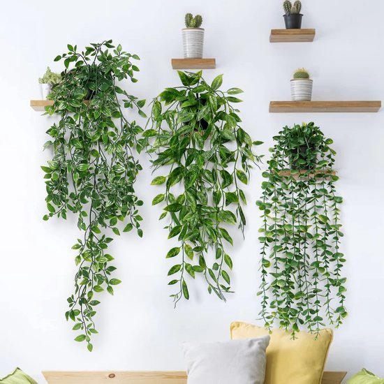 Unyqoos ® Verzorgingsvrije Eucalyptus Kunstplanten Set van 3 voor Binnen en Buiten Decoratie