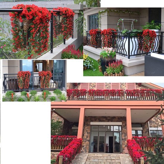 Unyqoos ® Levende Bloemrijke Slinger voor Binnen en Buiten Decoratie - Set van 2 Stuks in Rood