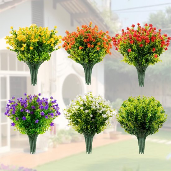Unyqoos ® Kleurrijke Weerbestendige Kunstbloemenbundels voor Buiten en Binnen Decoratie