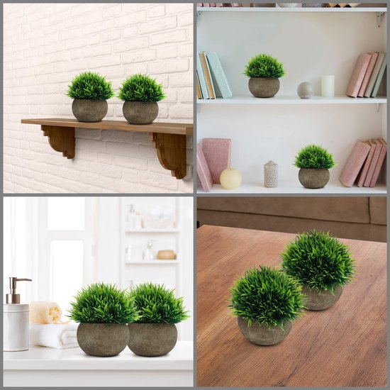 Unyqoos ® Set van 2 Realistische Miniatuur Kamerplanten in Decoratieve Grijze Potten