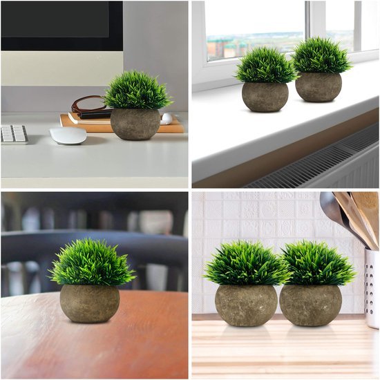 Unyqoos ® Set van 2 Realistische Miniatuur Kamerplanten in Decoratieve Grijze Potten