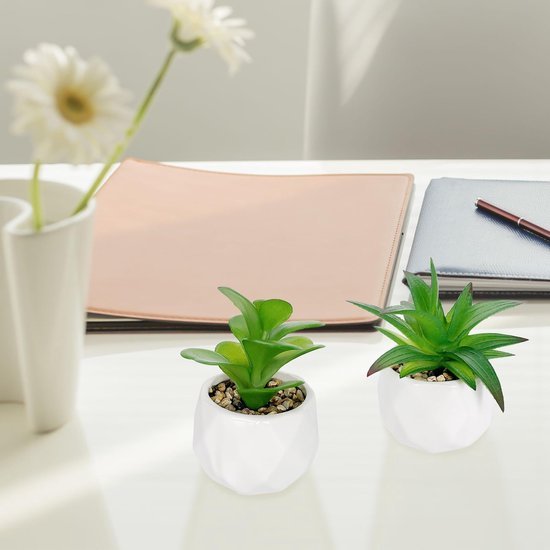 Unyqoos ® Set van 4 Decoratieve Mini Kunstplanten in Keramische Potten voor Diverse Interieurstijlen