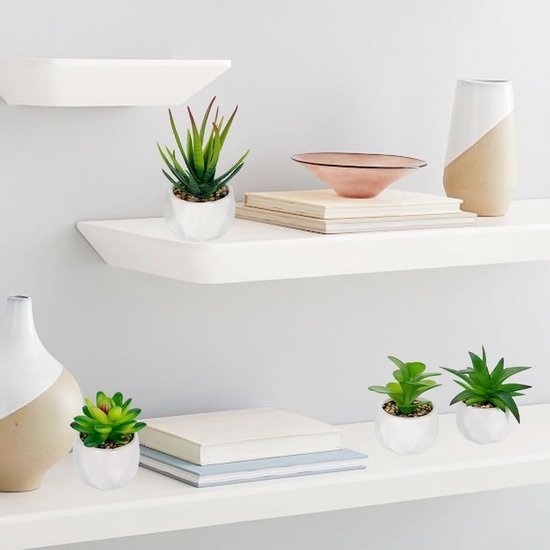 Unyqoos ® Set van 4 Decoratieve Mini Kunstplanten in Keramische Potten voor Diverse Interieurstijlen