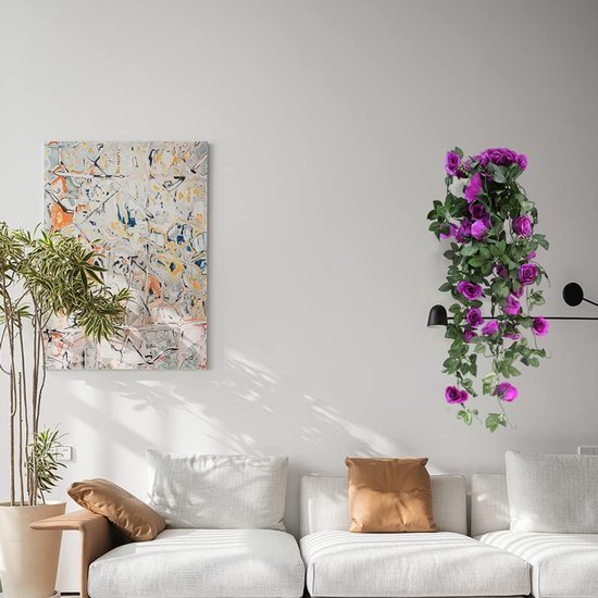 Unyqoos® Hangende Kunstplanten Set – 2x Klimop met Paarse Bloemen – 90 cm – Voor Binnen en Buiten