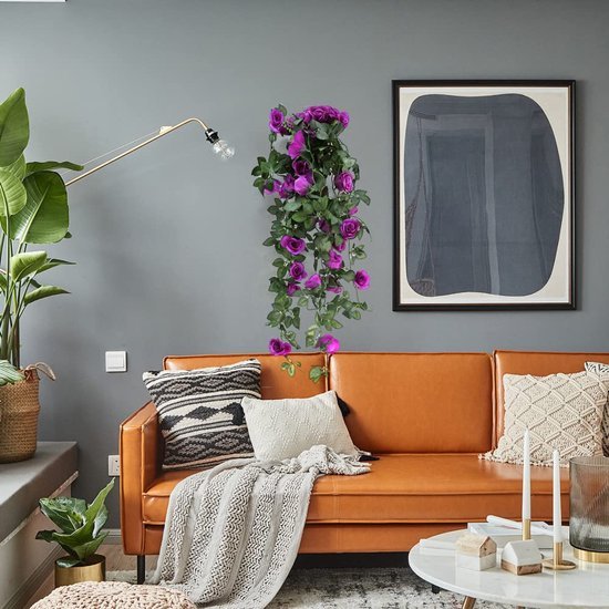 Unyqoos® Hangende Kunstplanten Set – 2x Klimop met Paarse Bloemen – 90 cm – Voor Binnen en Buiten