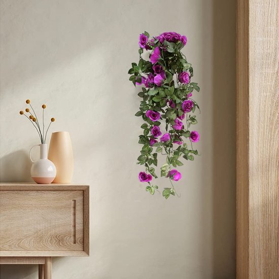 Unyqoos® Hangende Kunstplanten Set – 2x Klimop met Paarse Bloemen – 90 cm – Voor Binnen en Buiten
