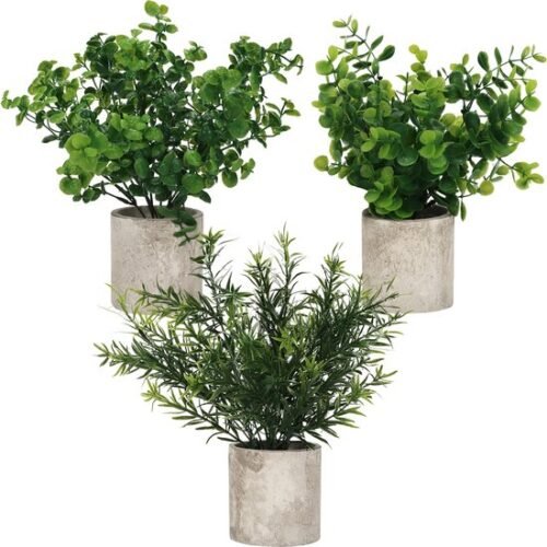 Unyqoos ® Set van Drie Realistische Miniatuur Groene Planten in Decoratieve Potten voor Huis en Kantoor
