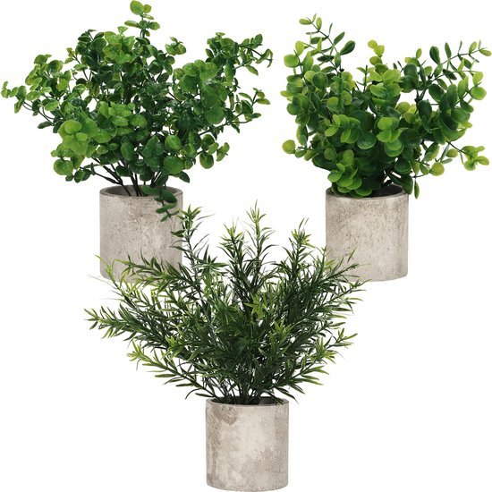 Unyqoos ® Set van Drie Realistische Miniatuur Groene Planten in Decoratieve Potten voor Huis en Kantoor