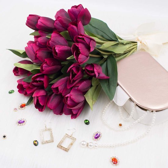 Unyqoos ® Kunstmatige Paarse Tulpenboeketten Met Wenskaart Voor Unieke Decoratie En Cadeaus