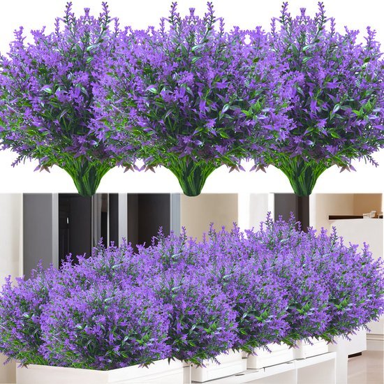 Unyqoos ® Realistische Kunstbloemen Set voor Buiten en Binnen - 12 Bundels Weerbestendige Lavendel Bloemen
