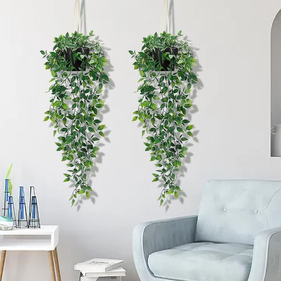 Unyqoos ® Realistisch ogende hangende decoratieve planten met pot voor interieurontwerp, 2 stuks, 85 cm, veelzijdige decoratie