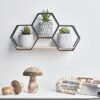 Unyqoos ® Moderne Set van 3 Geometrische Kunstplanten met Metalen en Houten Stand voor Woondecoratie