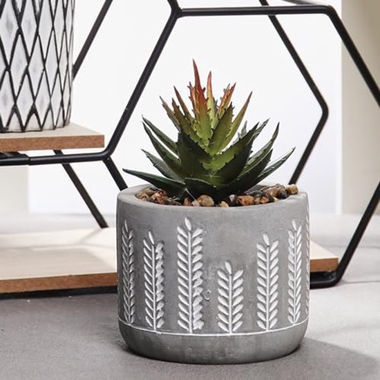 Unyqoos ® Moderne Set van 3 Geometrische Kunstplanten met Metalen en Houten Stand voor Woondecoratie