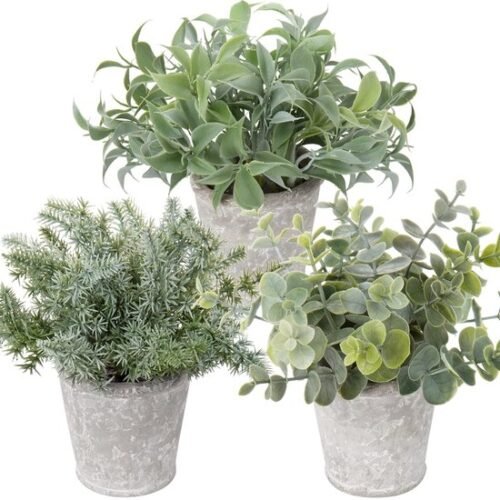 Unyqoos ® Decoratieve Set van Drie Realistische Kunstplanten in Stijlvolle Cementpotten voor Huisdecoratie