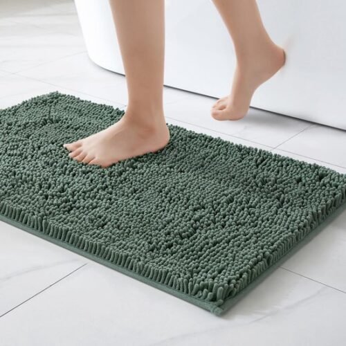 550x550-20482.jpg Unyqoos® Chenille Badmat 40 x 60 cm Antislip en Absorberend in Matchagroen voor Badkamercomfort