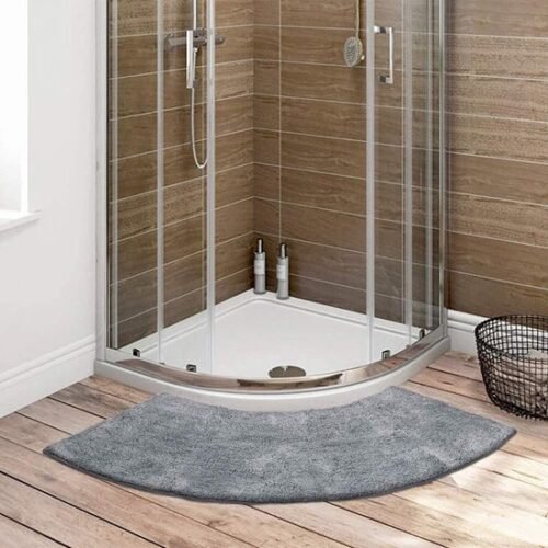 Unyqoos® Halfronde antraciet badmat voor hoekdouche met antislip en wasbare microvezel