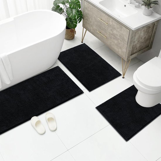 Unyqoos® Zachte Chenille Badmat Set van 3 Stuks met Antislip voor Complete Badkamerervaring