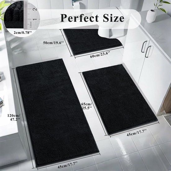 Unyqoos® Zachte Chenille Badmat Set van 3 Stuks met Antislip voor Complete Badkamerervaring