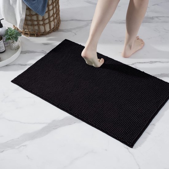 Unyqoos® Zwarte Luxe Antislip Badmat van Chenille voor Badkamer en Douche, 50 x 80 cm