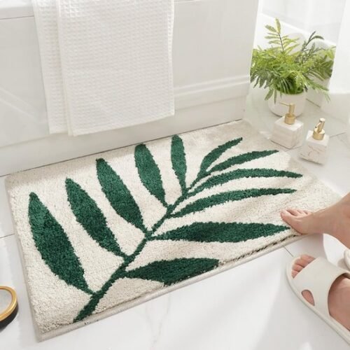 Unyqoos® Luxueuze en absorberende badmat met botanisch patroon voor badkamer en slaapkamer 45 x 65 cm