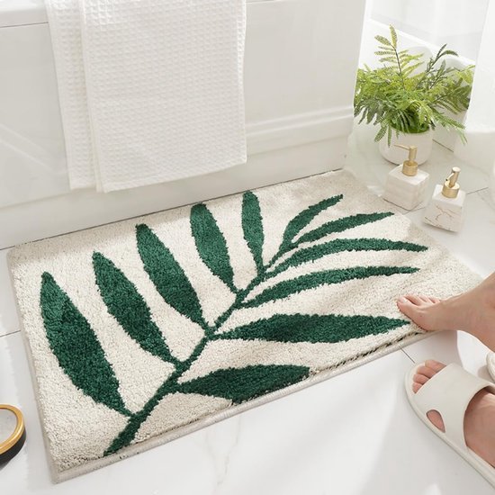 Unyqoos® Luxueuze en absorberende badmat met botanisch patroon voor badkamer en slaapkamer 45 x 65 cm